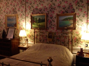 The bed where Churchill was born inside Blenheim Castle.